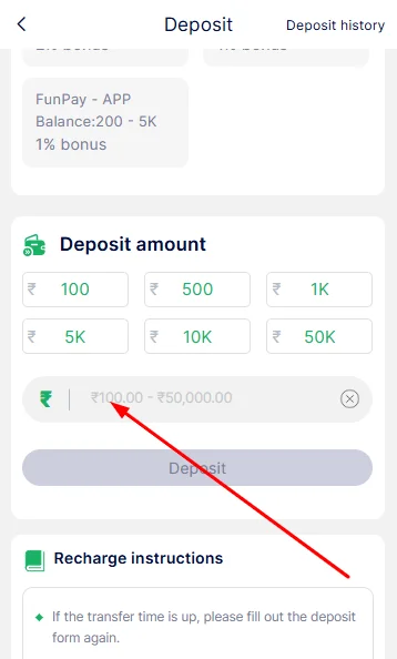 add the amount you want to deposit in your wallet